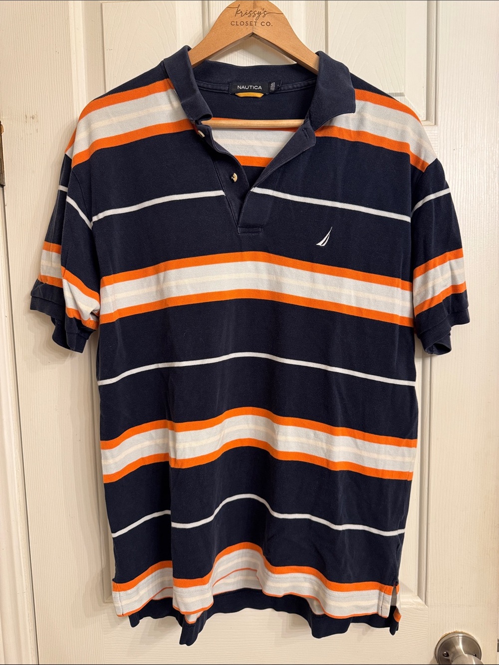 Nautica Navy Orange White Striped Polo